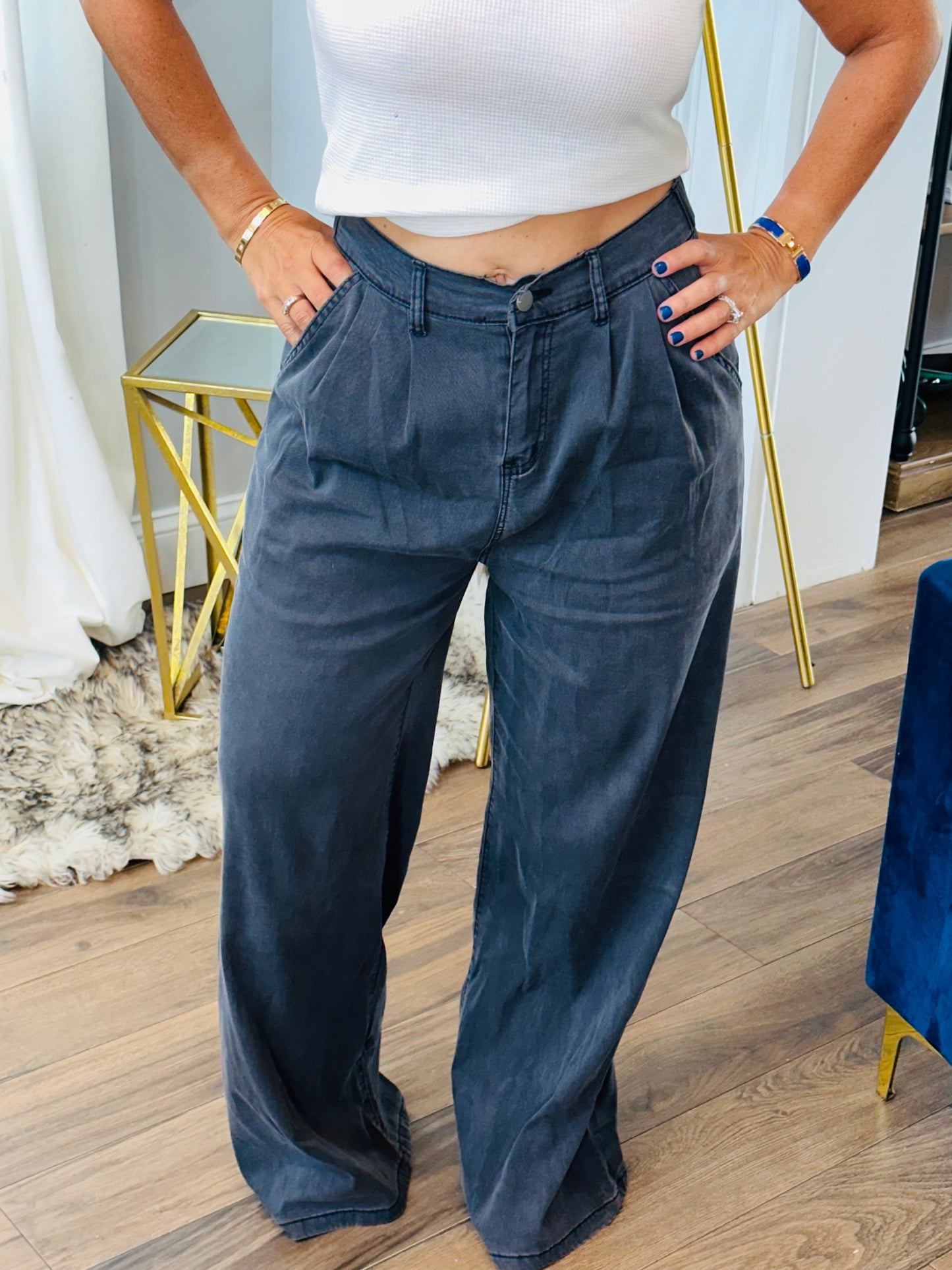 Wide leg soft denim pants
