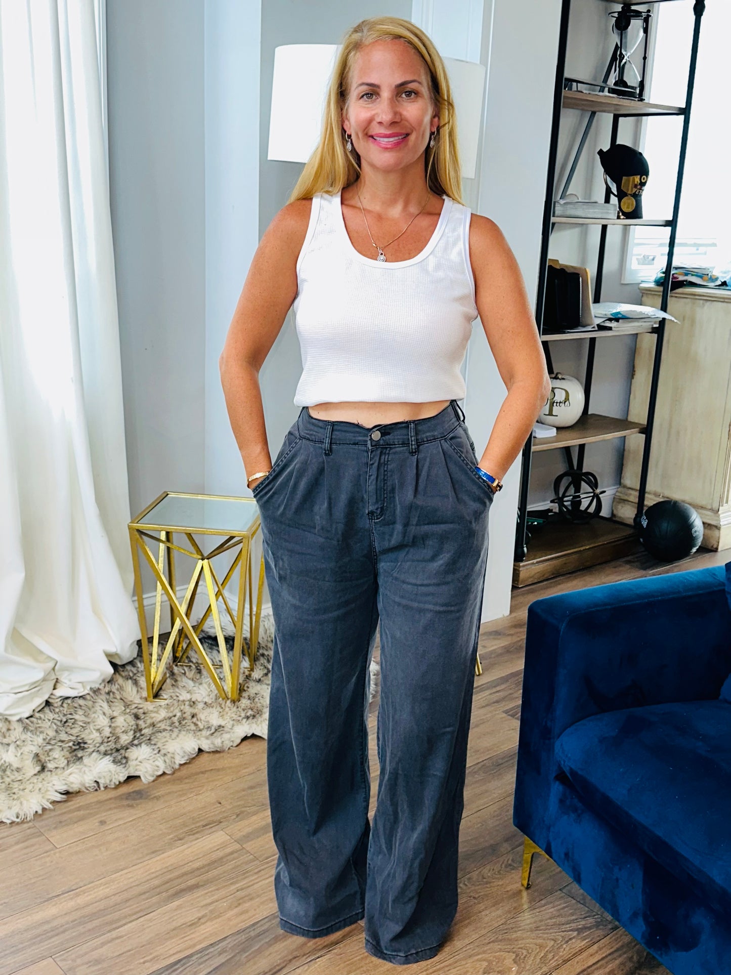 Wide leg soft denim pants