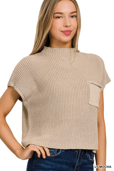 Mock Nexk Short Sleeve Cropped Sweater