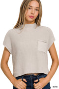 Mock Nexk Short Sleeve Cropped Sweater