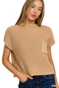 Mock Nexk Short Sleeve Cropped Sweater