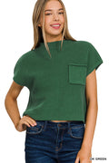 Mock Nexk Short Sleeve Cropped Sweater