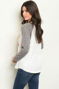 Charcoal Off White "WKND" Print Top