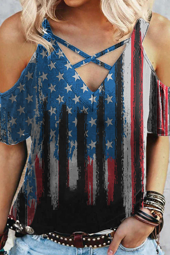 Flag Cold Shoulder Top