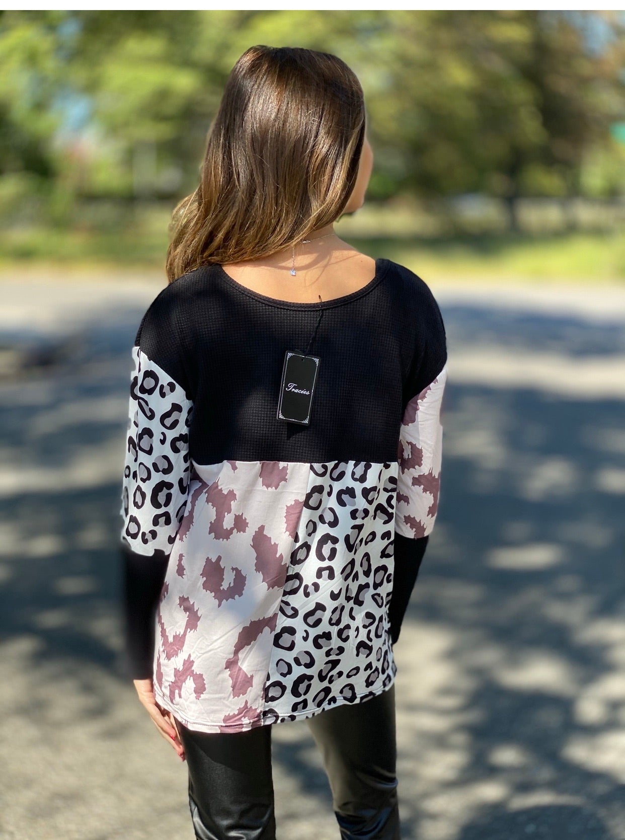 Black leopard zebra top