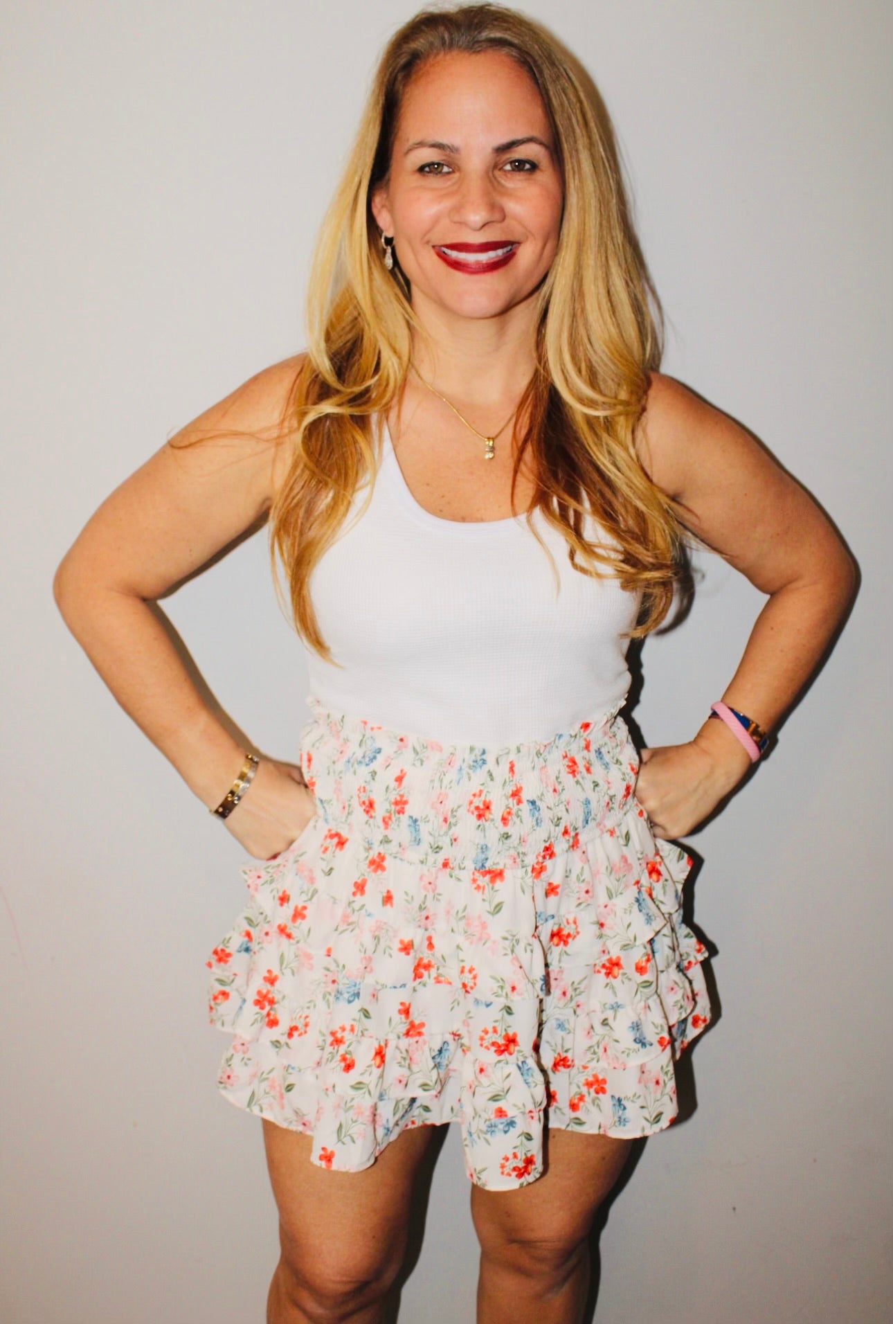 High waist ruffle floral skort