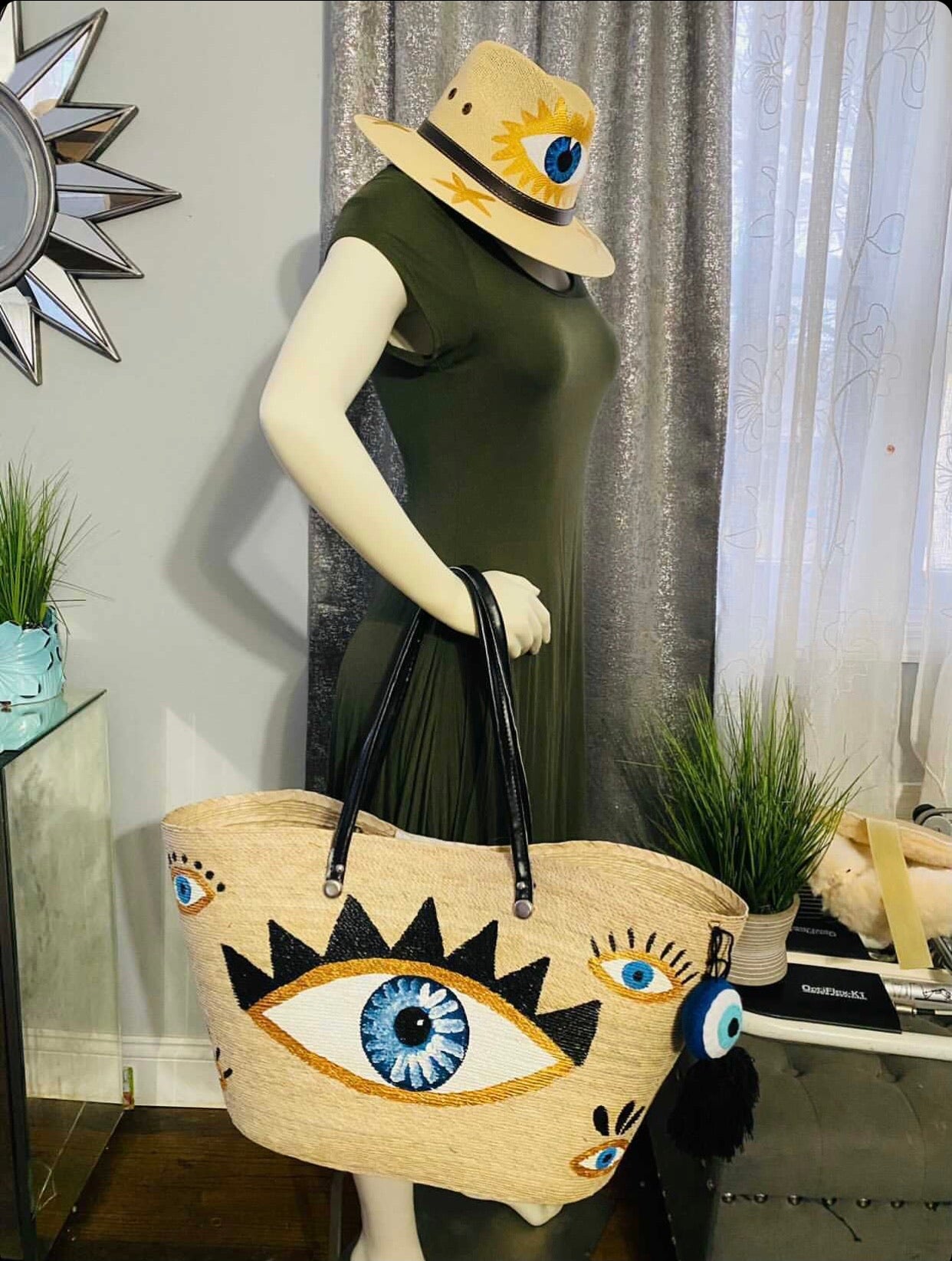Hand painted evil eye tote and hay