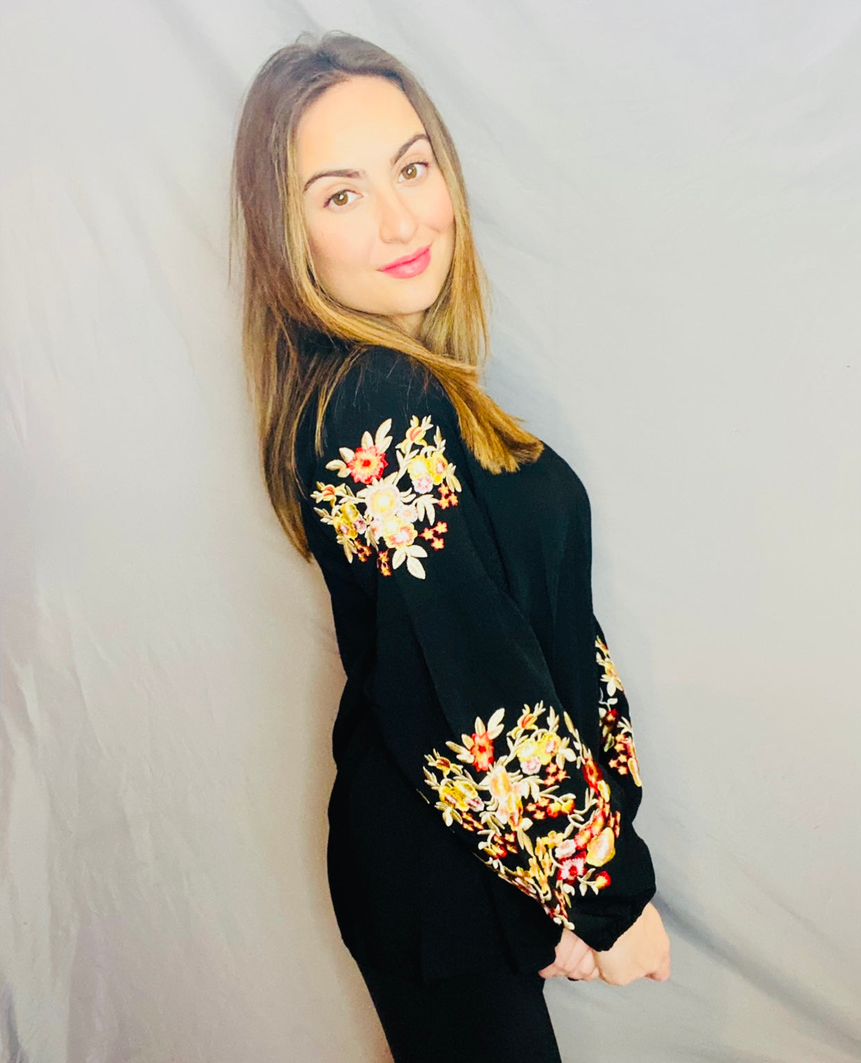 Floral Embroidery Long Sleeve Top