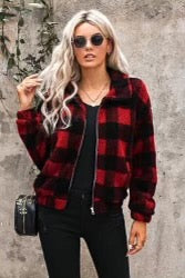 Plaid Sherpa Zip Up Jacket
