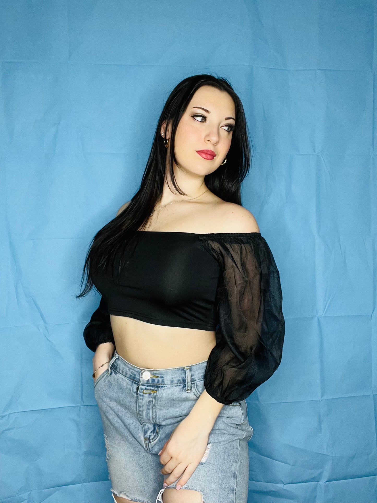 Black Puffer Sleeve crop top