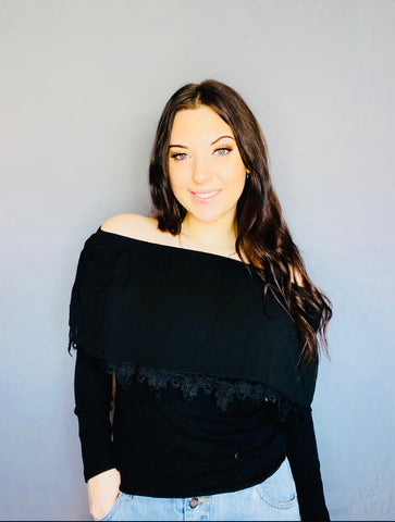 Black Lace Ribbed Lace Shirt