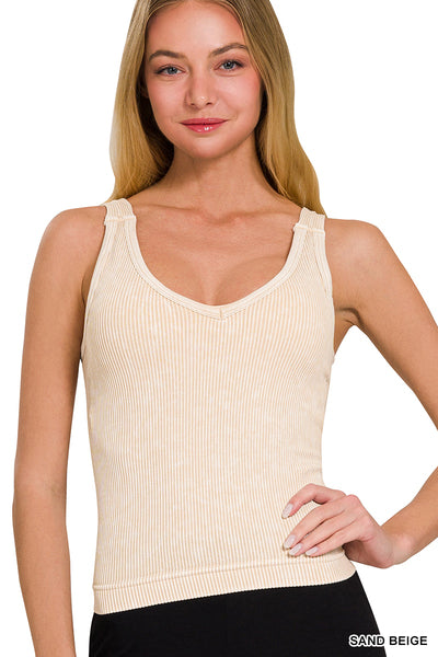 Washed Ribbed Tank with Removable Pads – Tracie's Boutique