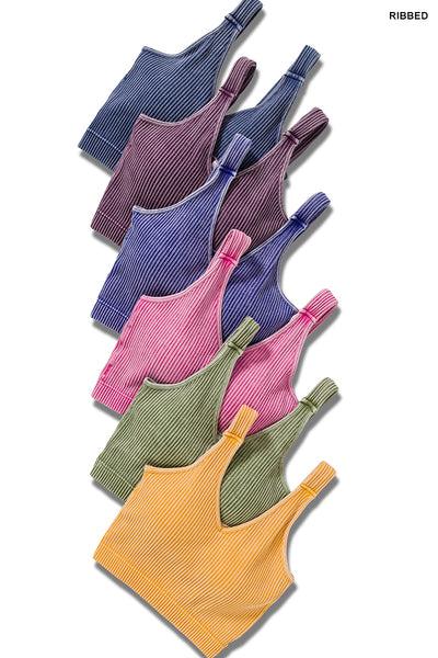 WASHED RIBBED CROPPED BRA PADDED TANK TOP