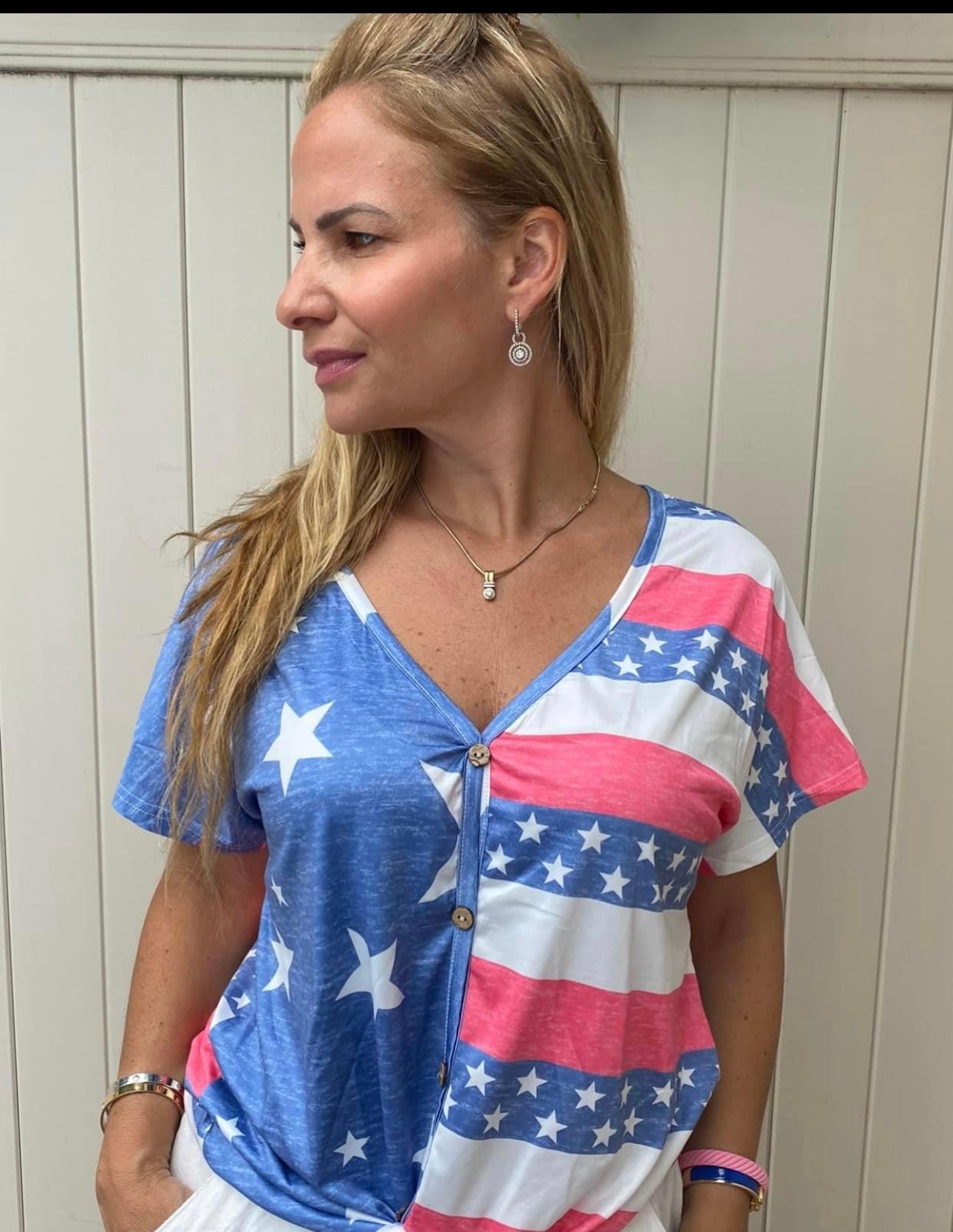 Flag Button Down Top