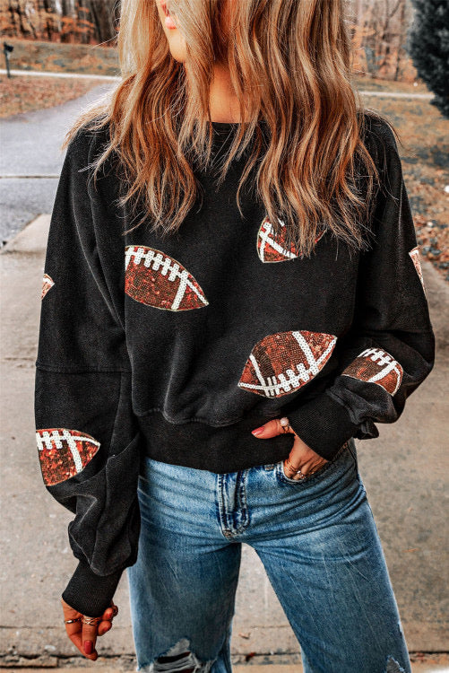 Black Sequin Open Back Sweatshirt