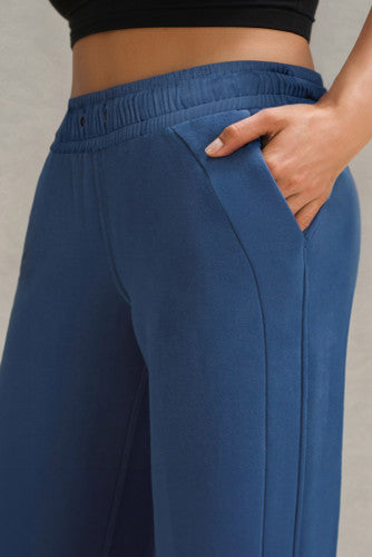 Blue Drawstring High Waist Wide Leg Pocketed Sweatpants