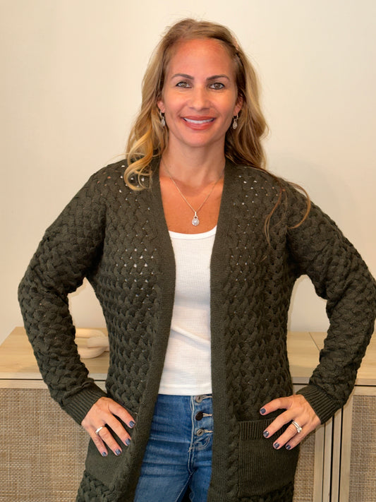 Three Color Cardi with Braided Sleeves