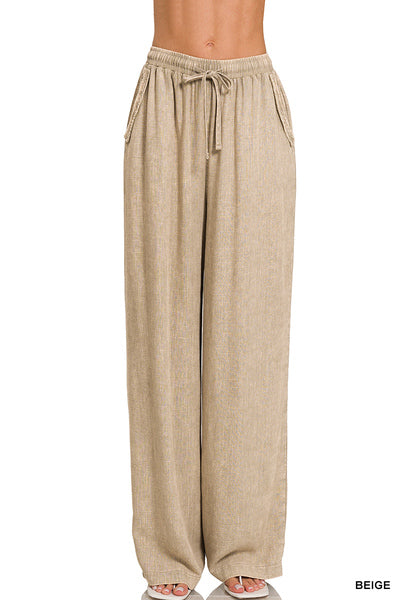 Acid Linen Elestic Band Pants