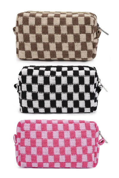 Checked Cosmetic Makeup Bag