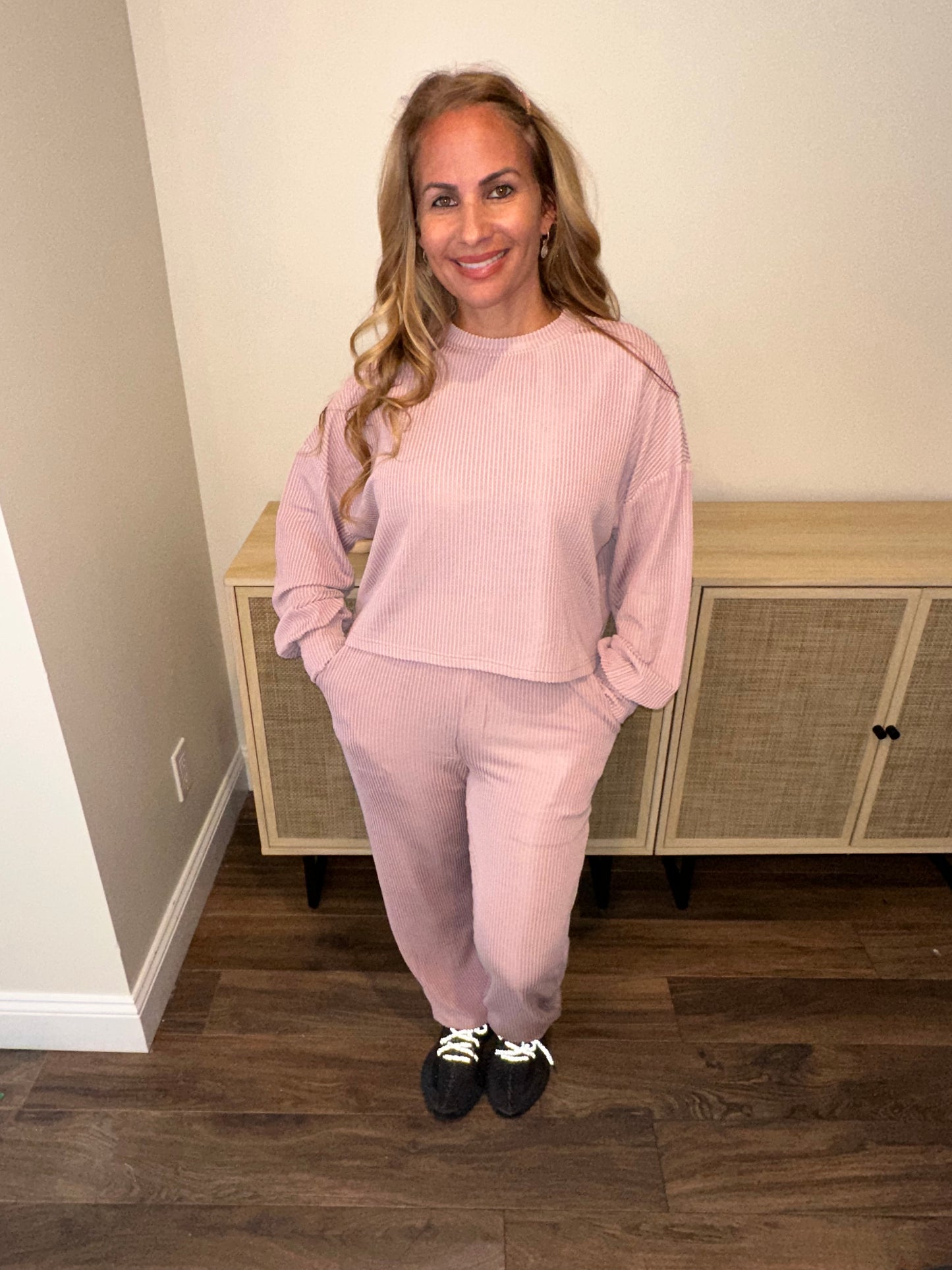 Ribbed Pink Jogger Set