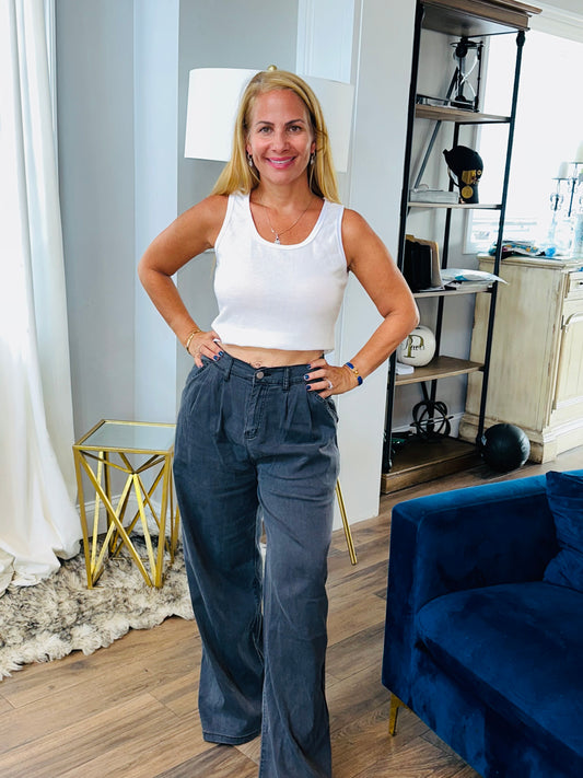 Wide leg soft denim pants