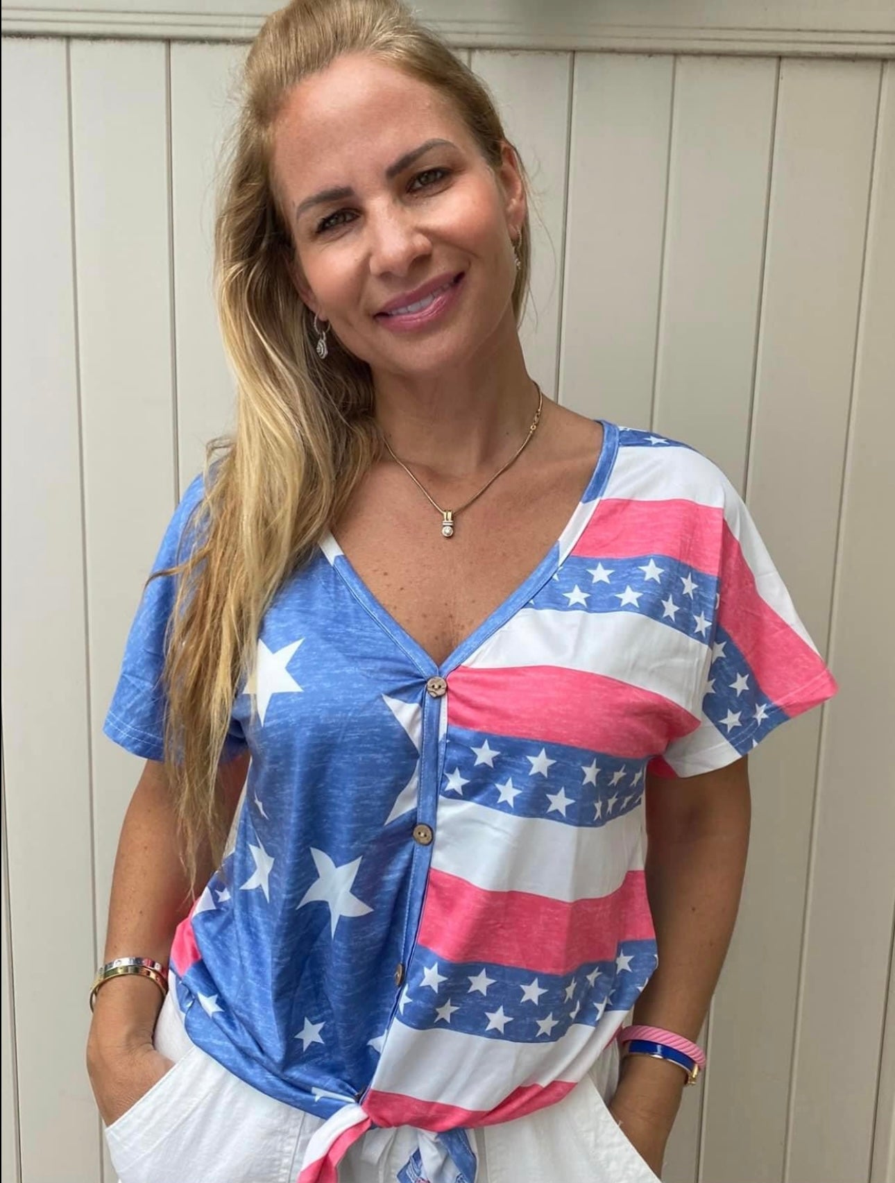 Flag Button Down Top