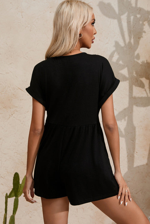 Black V Neck Short Romper