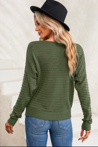 Textured knit round neck sweater