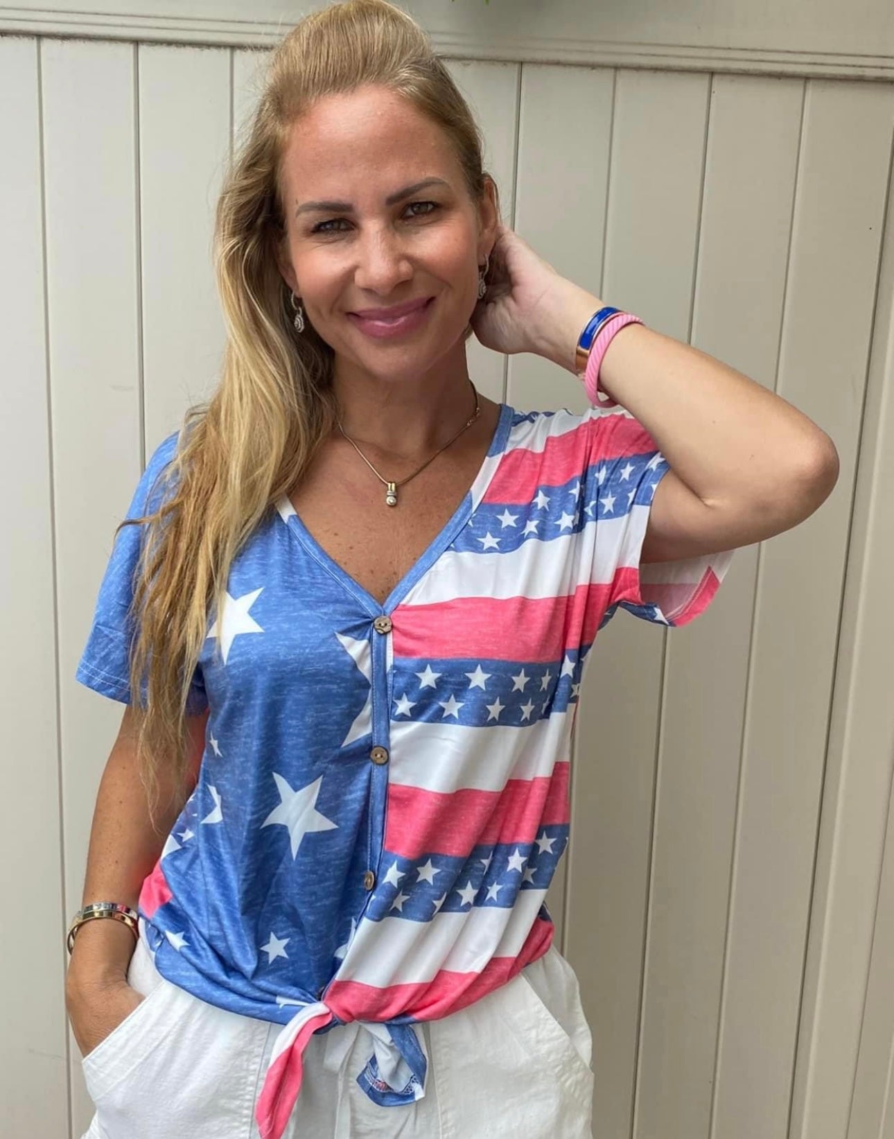 Flag Button Down Top