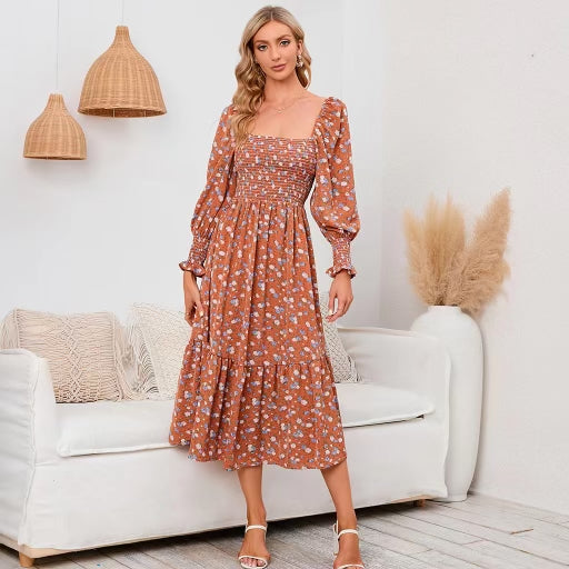 BoHo printed long sleeve dress