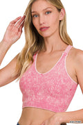WASHED RIBBED CROPPED BRA PADDED TANK TOP