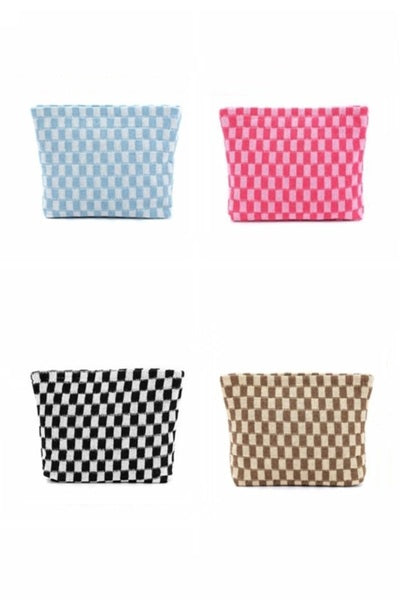 Checked Cosmetic Makeup Pouch Clutch Bag