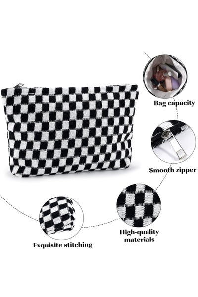 Checked Cosmetic Makeup Pouch Clutch Bag