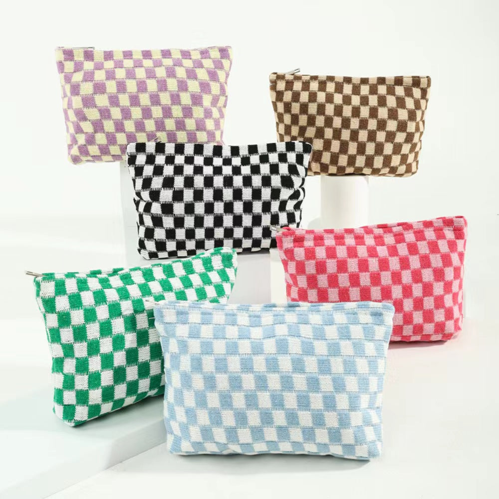 Checked Cosmetic Makeup Pouch Clutch Bag