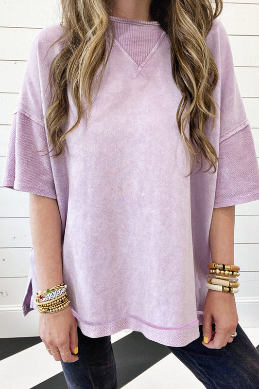 Acid Wash Short Sleeve Sweatshirt