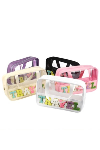 TRAVEL CHENILLE LETTER CLEAR BAG