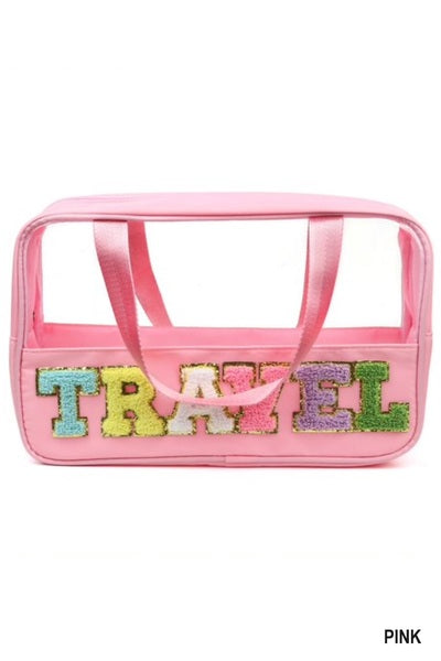 TRAVEL CHENILLE LETTER CLEAR BAG