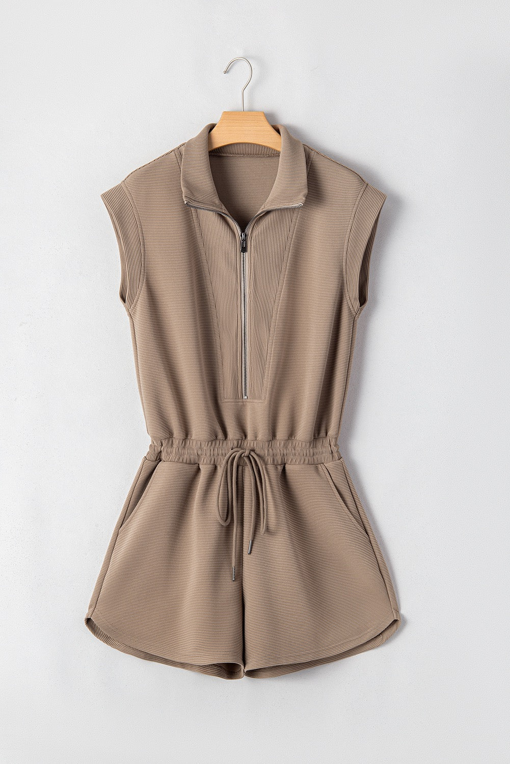 Beige romper with Drawstring Tie
