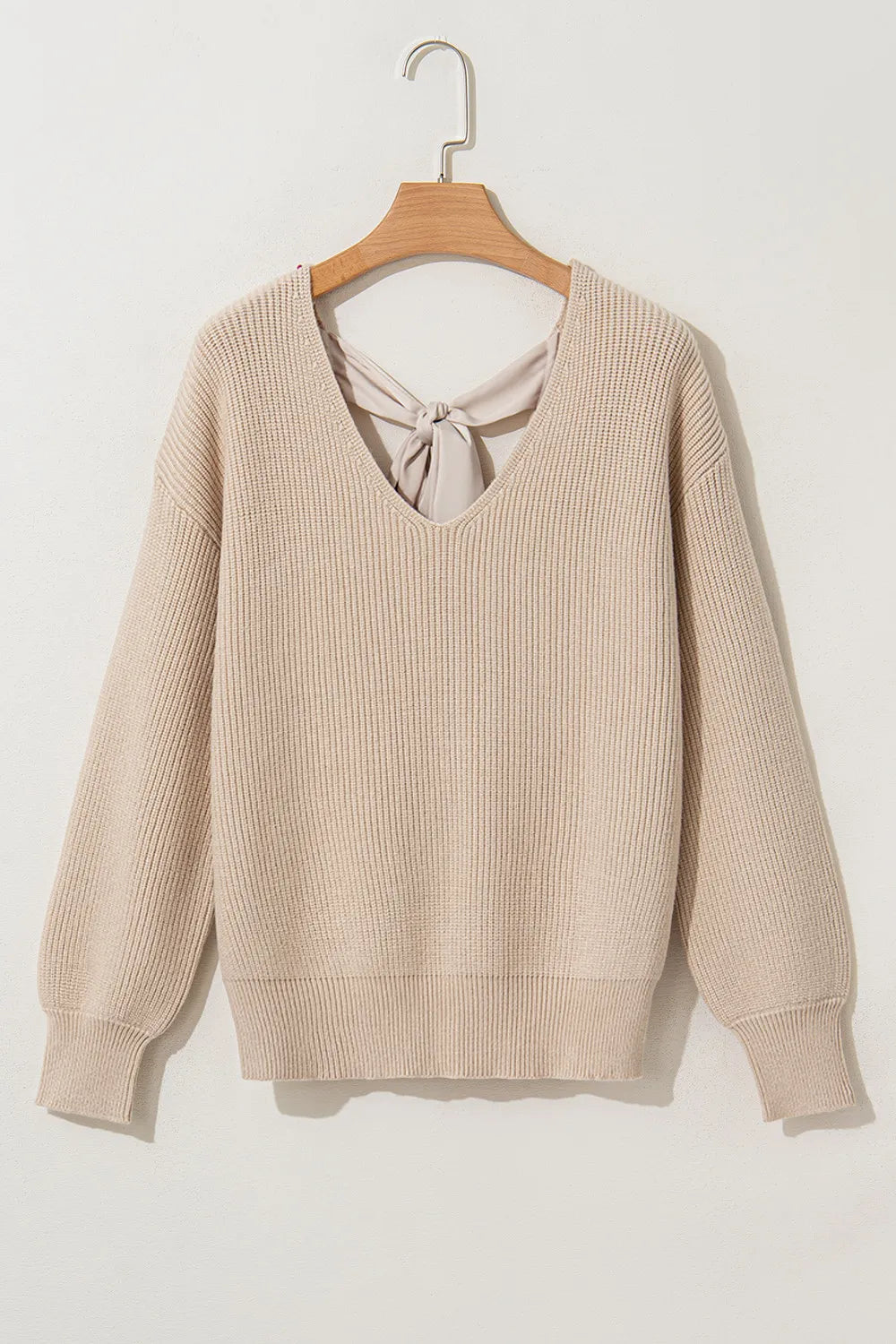 Bow Tied V-Neck Long Sleeve Sweater