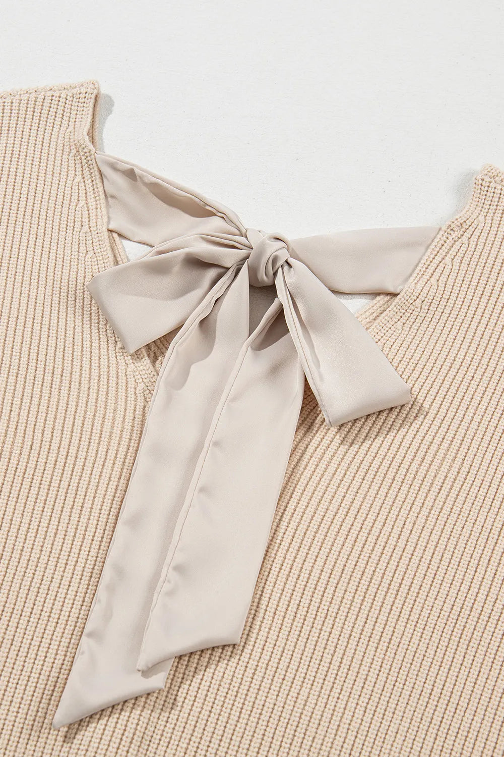 Bow Tied V-Neck Long Sleeve Sweater