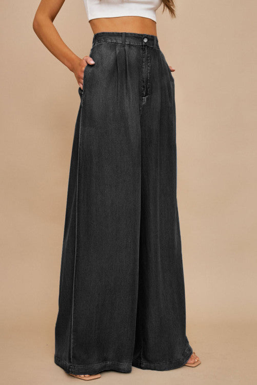 Black Tencel Wide Leg Soft Denim Jeans