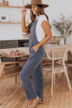 Gray distressed Trim pocketed pants jumpsuit