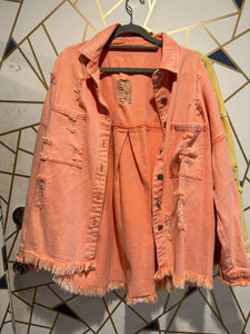 Peach distressed denim jacket
