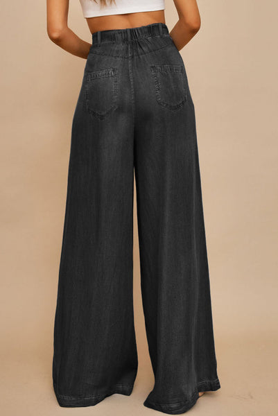 Black Tencel Wide Leg Soft Denim Jeans