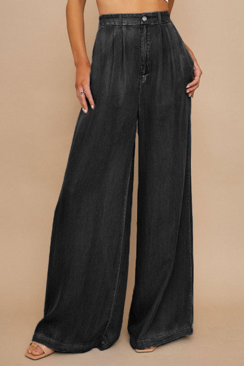 Black Tencel Wide Leg Soft Denim Jeans