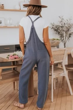 Gray distressed Trim pocketed pants jumpsuit