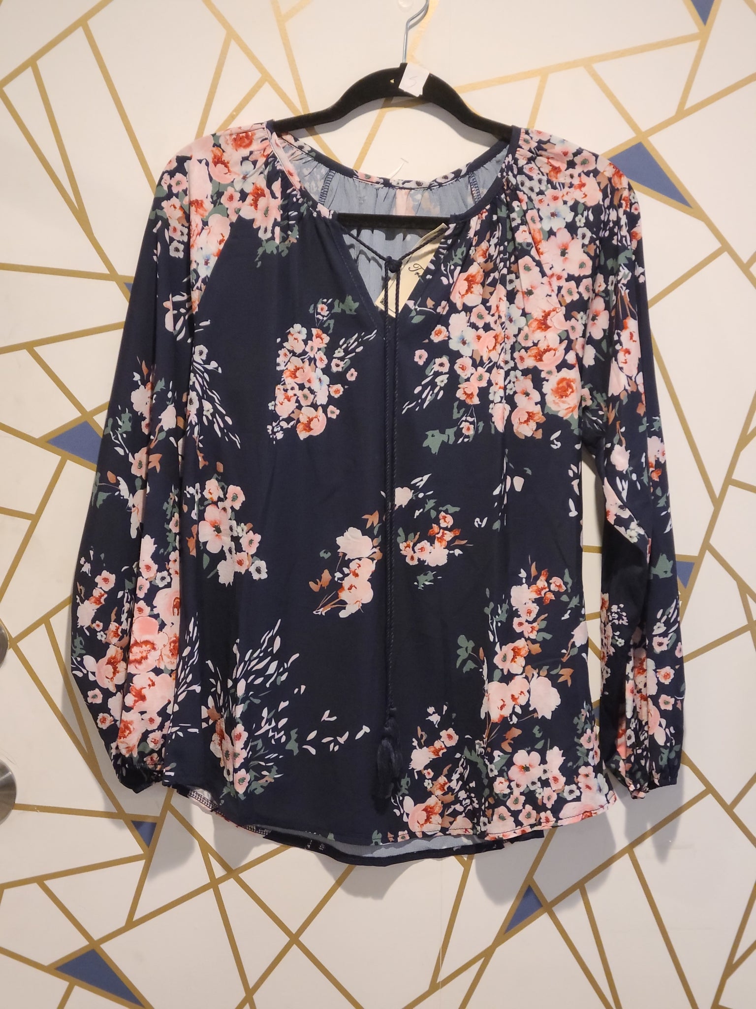 Navy floral blouse