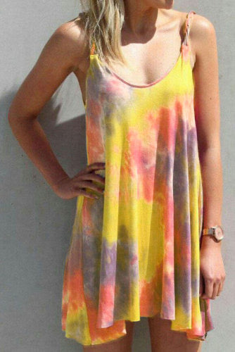 Gradient Color Printed Sling Sleeveless Swing Mini Dress