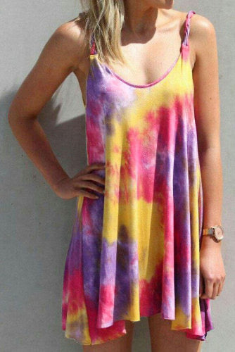 Gradient Color Printed Sling Sleeveless Swing Mini Dress