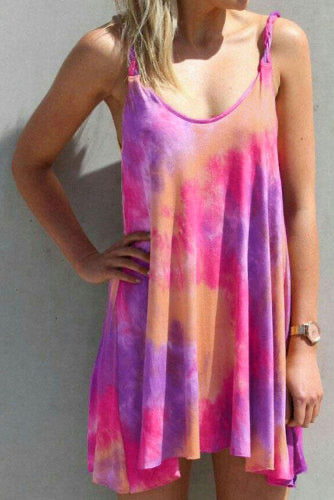 Gradient Color Printed Sling Sleeveless Swing Mini Dress